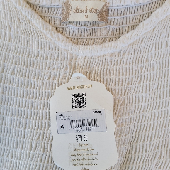 Alter'd State NWT white Boho baby-doll dress with shirred bodice - Picture 7 of 10